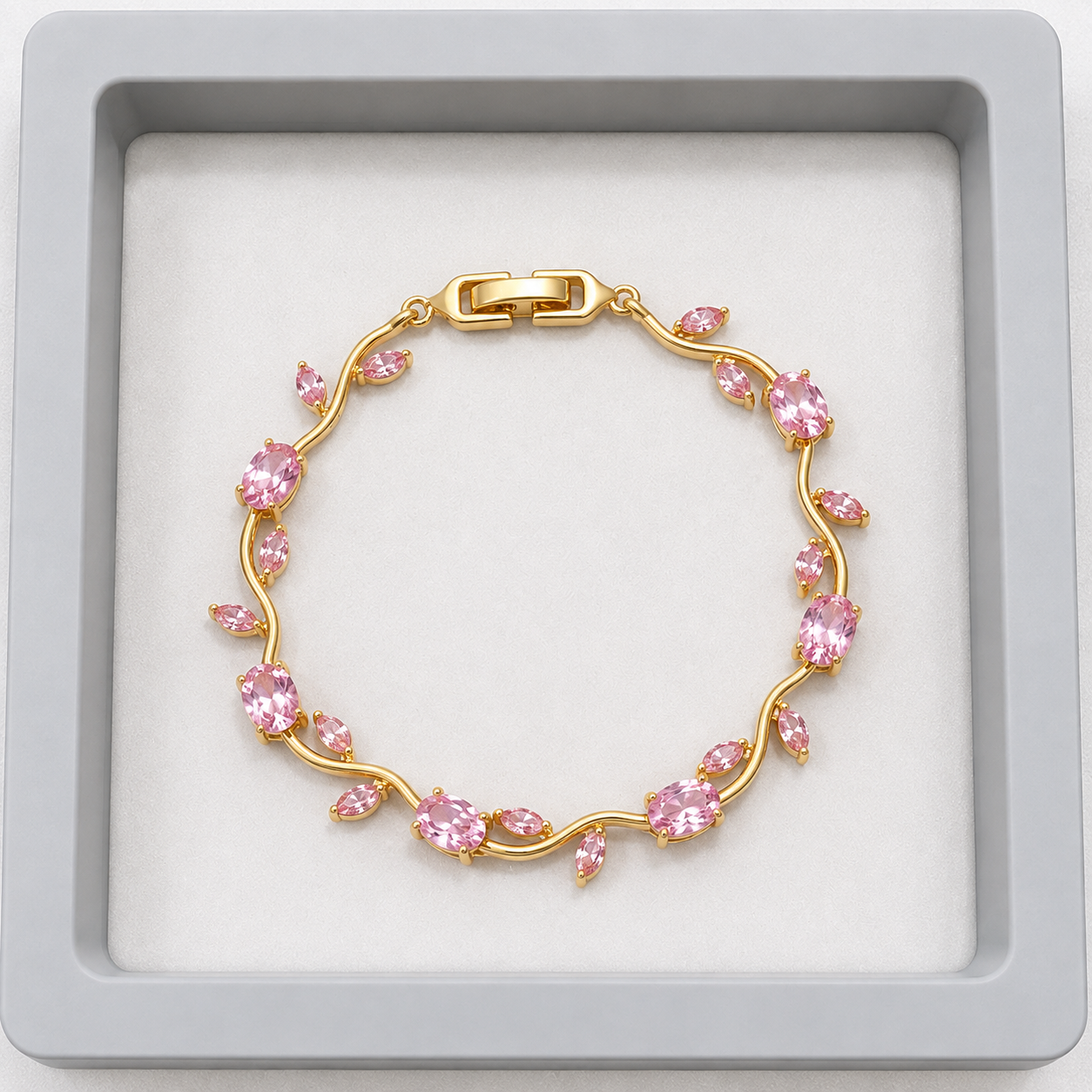 Pink Crystal Vine Bracelet for Women | Gold-Tone Floral Leaf Bracelet