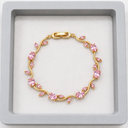 Pink Crystal Vine Bracelet for Women | Gold-Tone Floral Leaf Bracelet