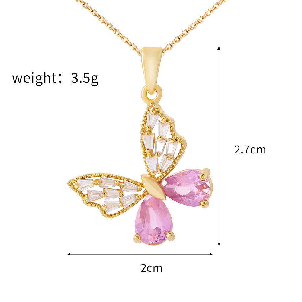 Pink Crystal Butterfly Pendant Necklace Titliya