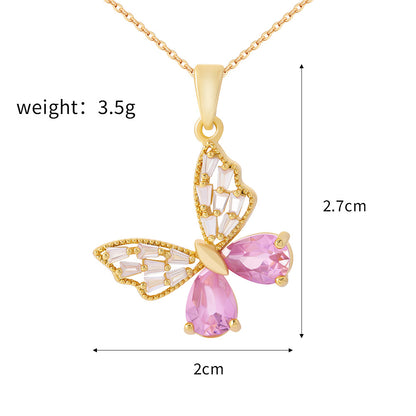 Pink Crystal Butterfly Pendant Necklace Titliya