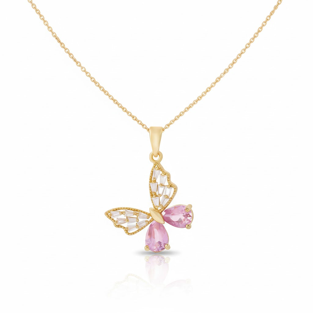 Pink Crystal Butterfly Pendant Necklace Titliya
