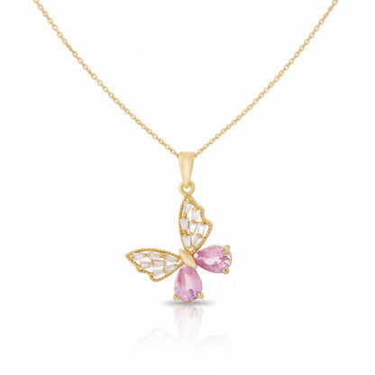 Pink Crystal Butterfly Pendant Necklace Titliya