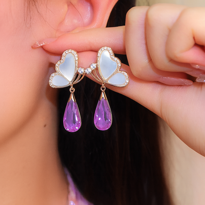 Butterfly Earring with Purple Crystal Korean-Style Earrings - TITLIYA