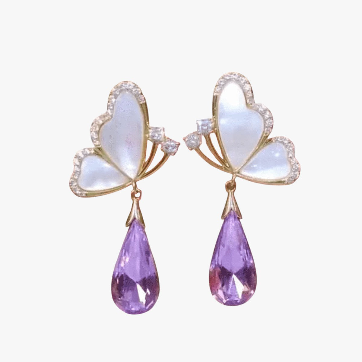 Butterfly Earring with Purple Crystal Korean-Style Earrings Titliya