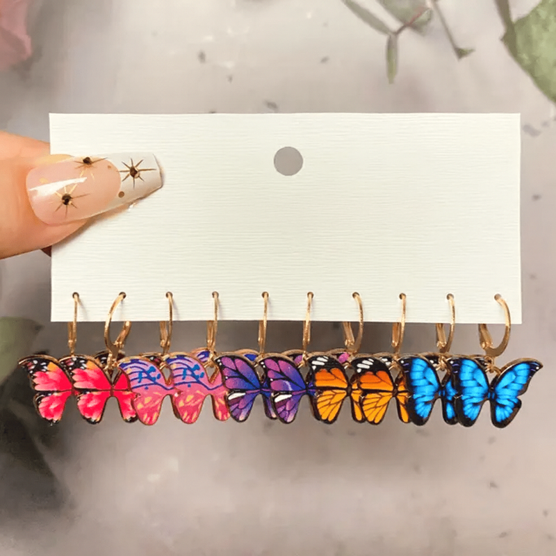 Multi-Colour Korean-Style Butterfly Stud Earrings (Set of 5)