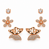 TITLIYA Korean Style Rose Gold-Tone Floral &amp; Butterfly Stud Earrings Set of 3 Pairs for Women
