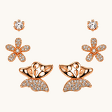 TITLIYA Korean Style Rose Gold-Tone Floral &amp; Butterfly Stud Earrings Set of 3 Pairs for Women