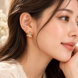 TITLIYA Korean Style Rose Gold-Tone Floral &amp; Butterfly Stud Earrings Set of 3 Pairs for Women