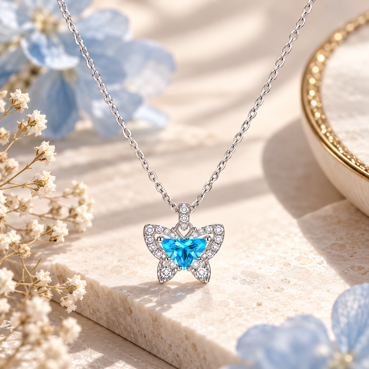 TITLIYA Korean Blue Butterfly Pendant Necklace