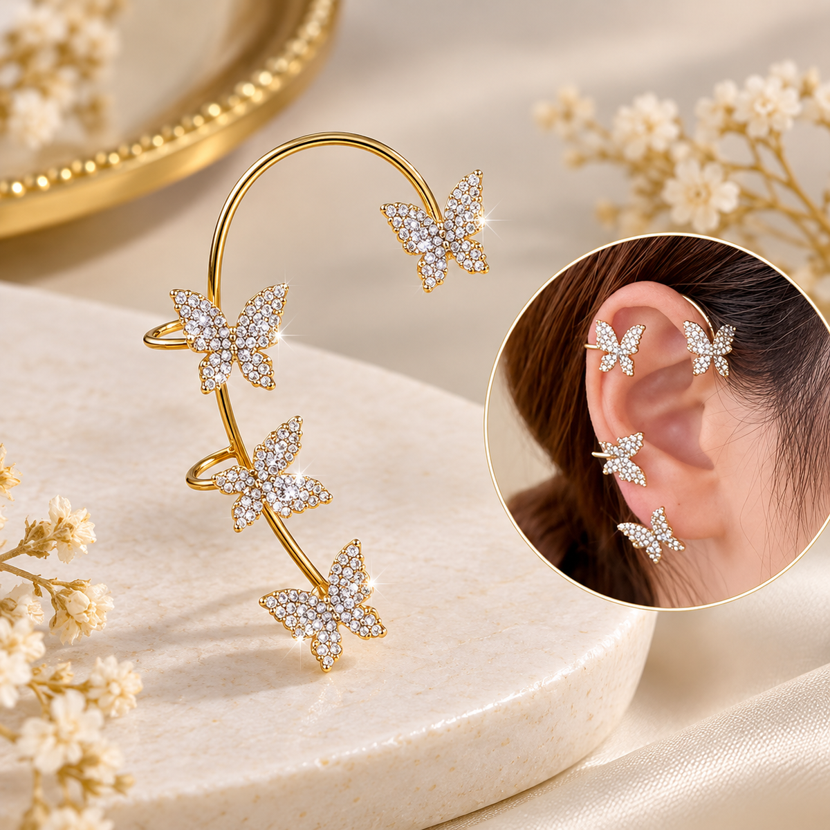 TITLIYA Butterfly Zircon Earcuff Non Piercing Earrings Set Left and Right
