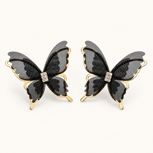 TITLIYA Korean Style Black Butterfly Crystal Stud Earrings