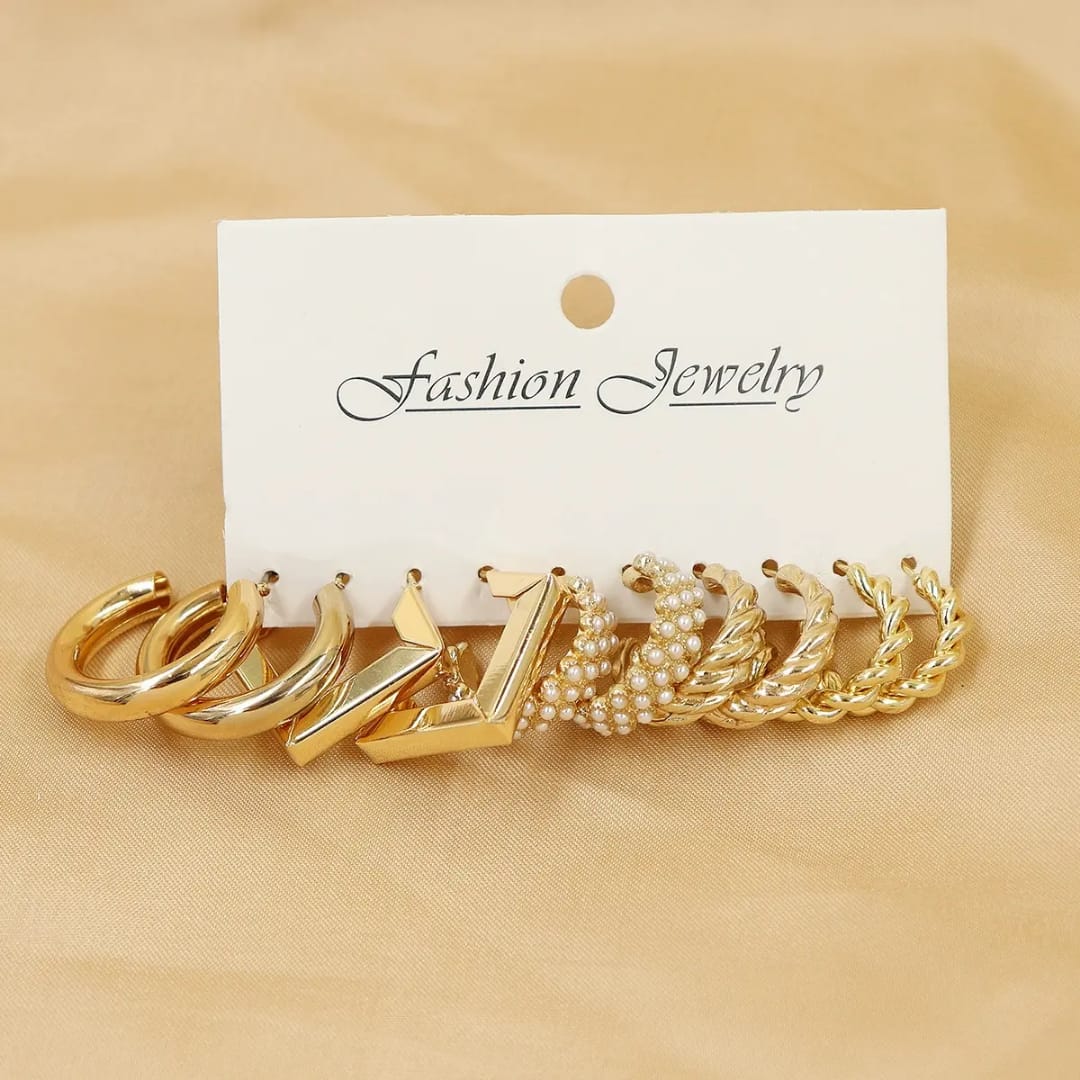 Premium Gold Plated Hoop Earrings Set – 6 Pairs Titliya