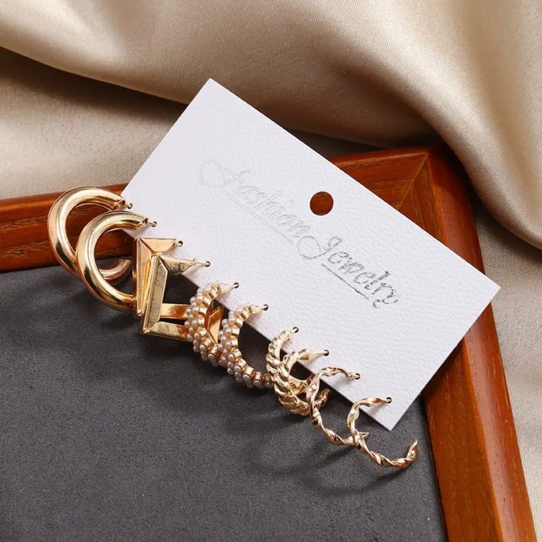 Premium Gold Plated Hoop Earrings Set – 6 Pairs Titliya