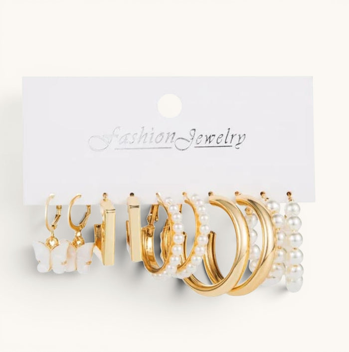 Set Of 5 Pair Pearl Butterfly Earings Titliya