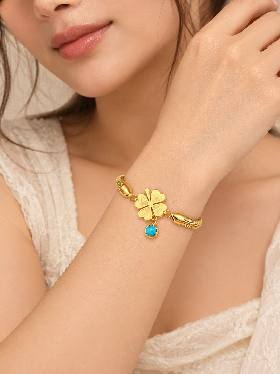 TITLIYA Korean Gold-Tone Floral Evil Eye Chain Bracelet for Women