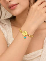 TITLIYA Korean Gold-Tone Floral Evil Eye Chain Bracelet for Women