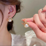 TITLIYA Korean Pearl Earrings Combo Set of 3 – Anti-Tarnish Bow & Crystal Earrings