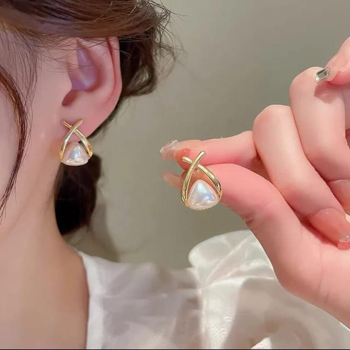 Rhombus Shape Pearl Korean Earings Titliya