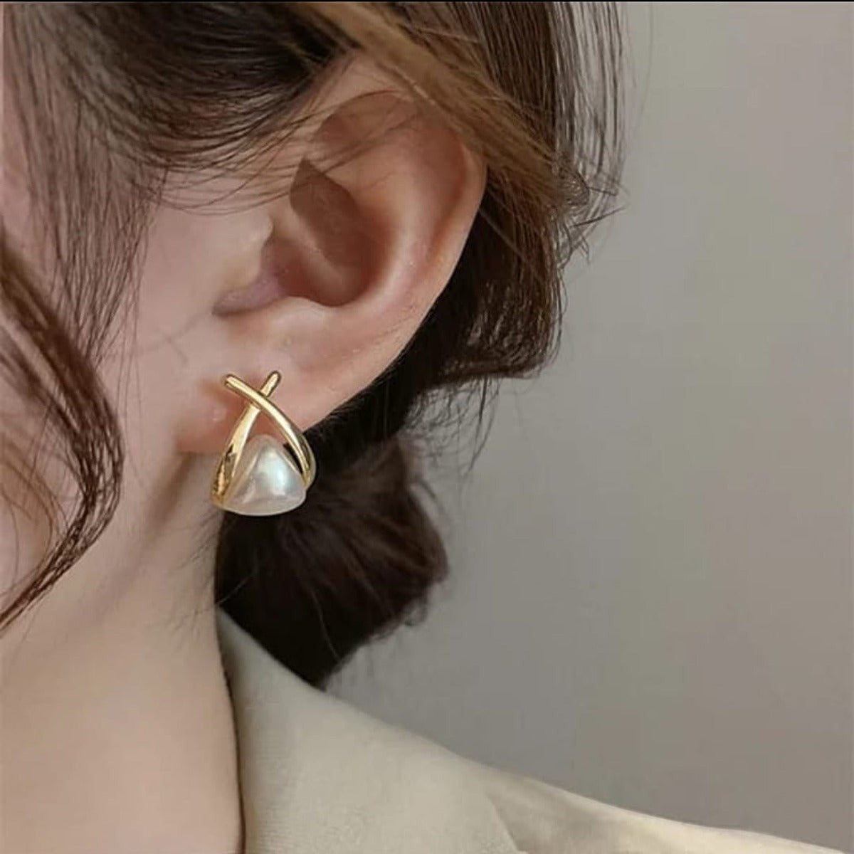 Rhombus Shape Pearl Korean Earings Titliya