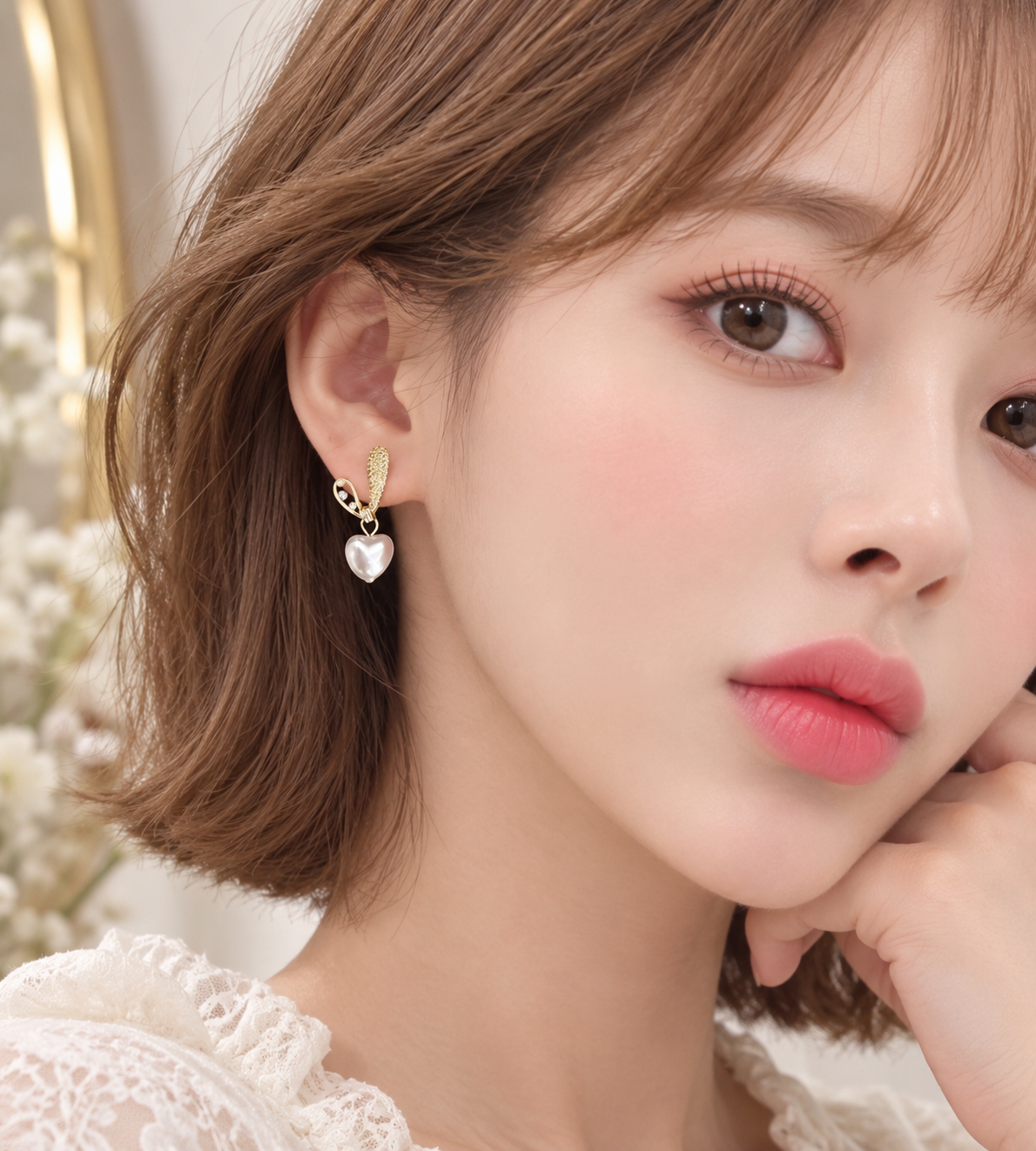 TITLIYA Korean Pearl Heart Drop Earrings for Women