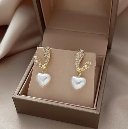 Bling Bunnyeared Heart Korean Earrings Titliya