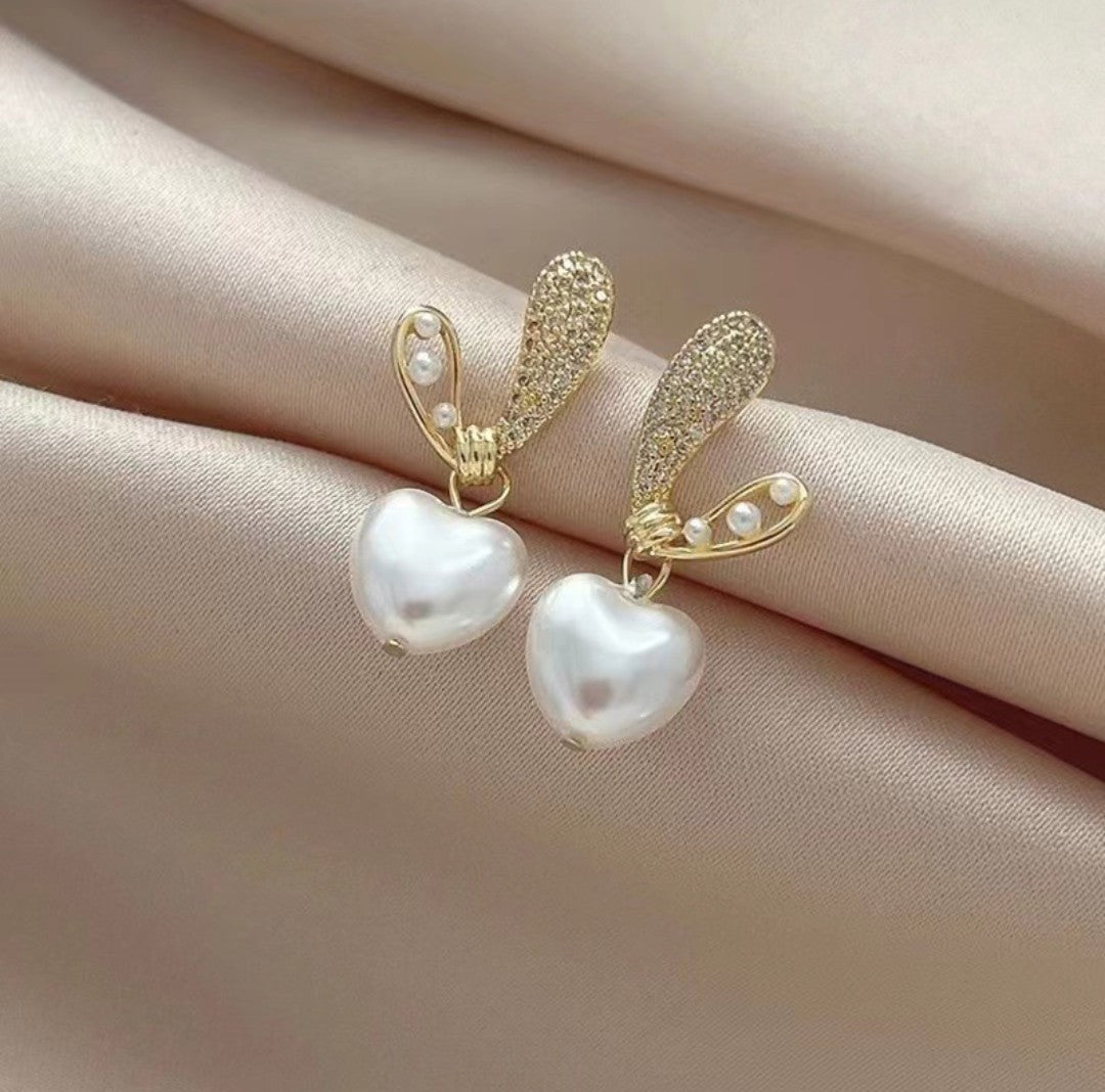 Bling Bunnyeared Heart Korean Earrings Titliya