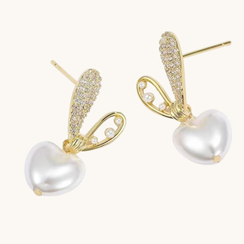 Bling Bunnyeared Heart Korean Earrings