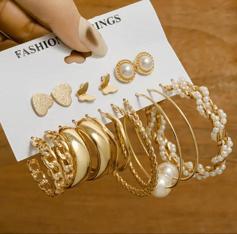 TITLIYA Golden Korean Earrings Set of 9