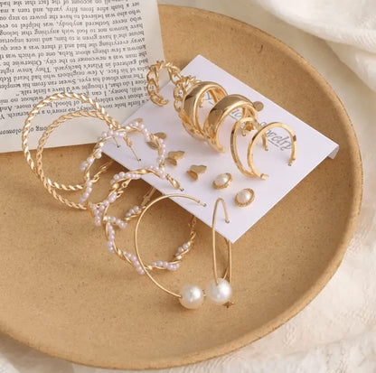 Set Of 9 Golden Trending Korean Earrings Titliya