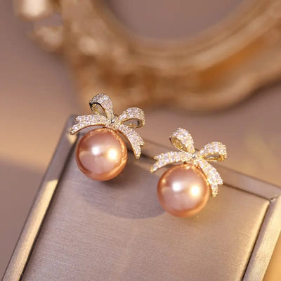 Rosegold Pearl Bow Earring