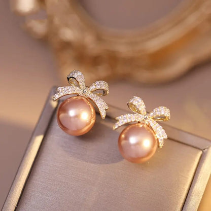TITLIYA Korean Pearl Earrings Combo Set of 3 – Anti-Tarnish Bow & Crystal Earrings