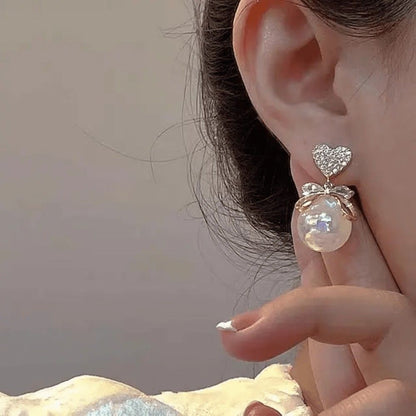 TITLIYA Korean Pearl Earrings Combo Set of 4 – Bow, Heart & Crystal Designs