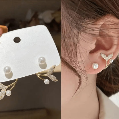 Pearl Whale Shape Korean Earring Titliya