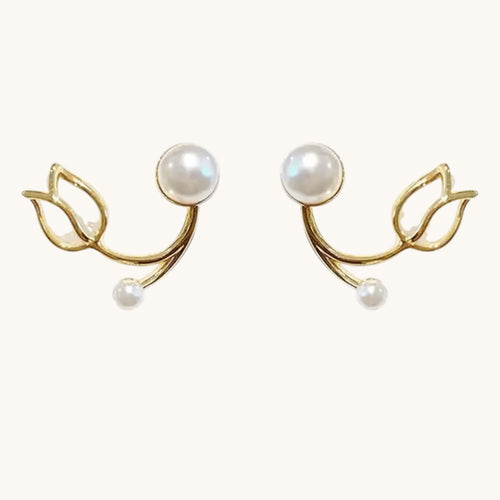White Pearl Flower Korean Earring Titliya