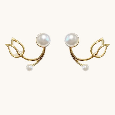 White Pearl Flower Korean Earring
