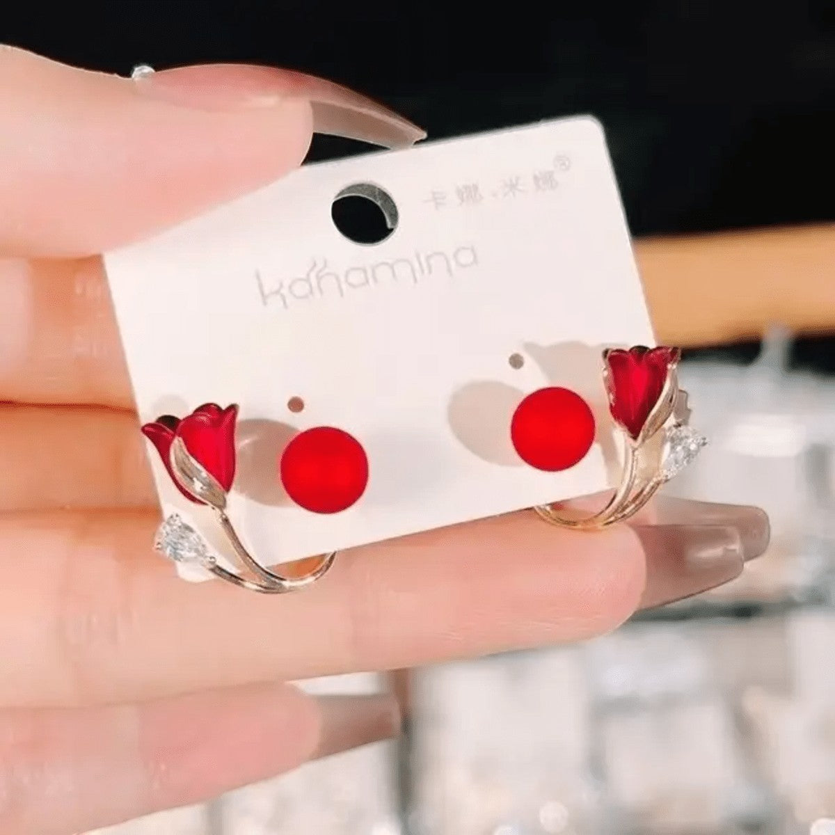 Bright Red Rose Shape Korean Earring Titliya