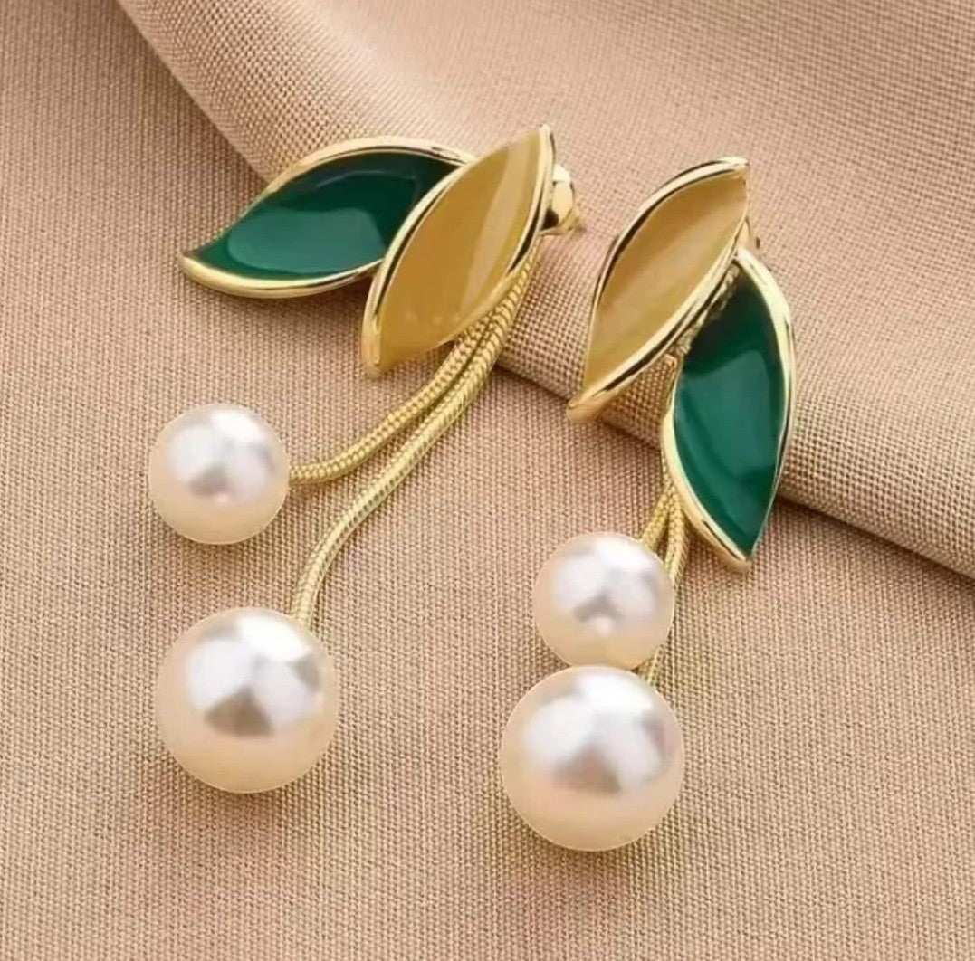 Pearl Leaf Tassel Earrings Titliya