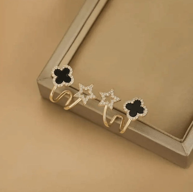 TITLIYA Korean Black & Gold Star Earrings