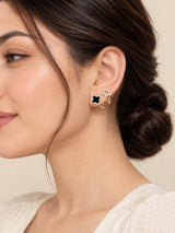 TITLIYA Korean Style Black Clover & Star Earrings for Women – Gold-Tone Crystal Stud Earrings