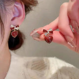 Brownish Red Heart Bow Earrings Titliya
