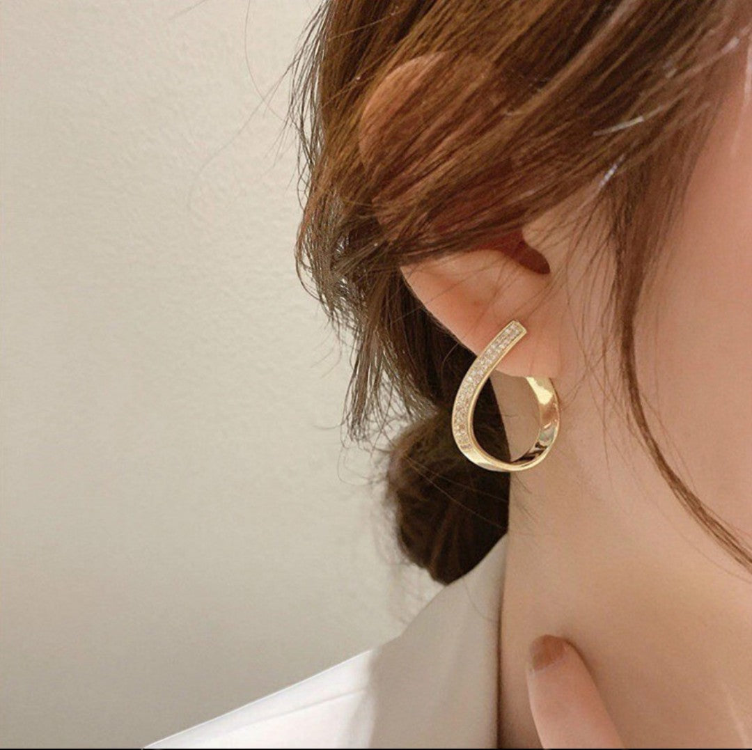 Rhinestone Twisted Metal Hoops Earrings Titliya