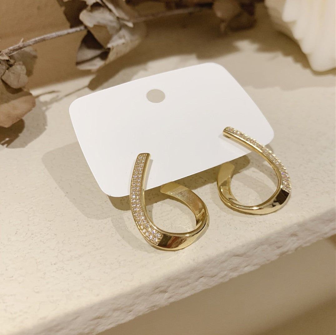Rhinestone Twisted Metal Hoops Earrings Titliya