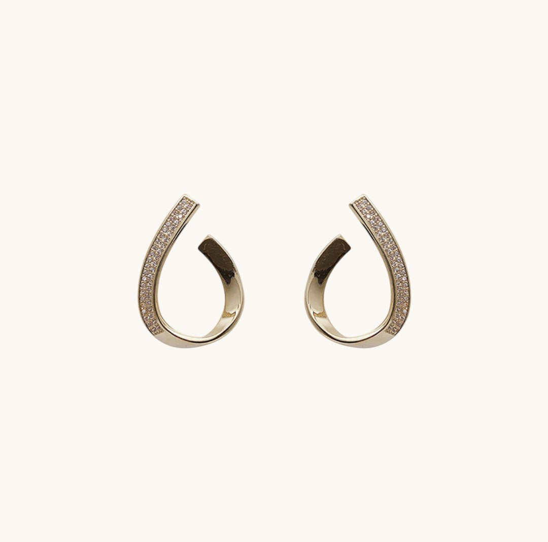 Rhinestone Twisted Metal Hoops Earrings Titliya