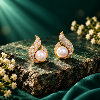 TITLIYA Korean Round Pearl Crystal Earrings