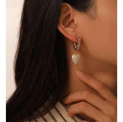 Round Twisted With Heart Shape Pearl Korean Earring Titliya