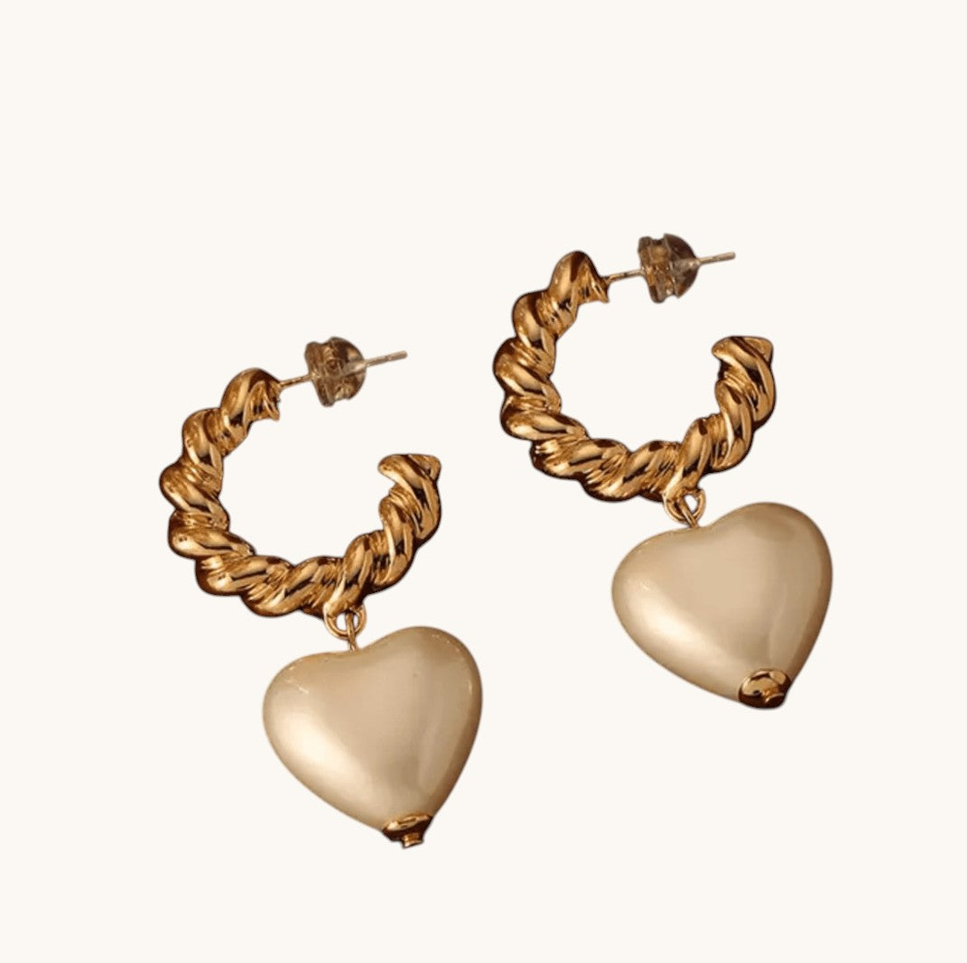 Round Twisted With Heart Shape Pearl Korean Earring Titliya