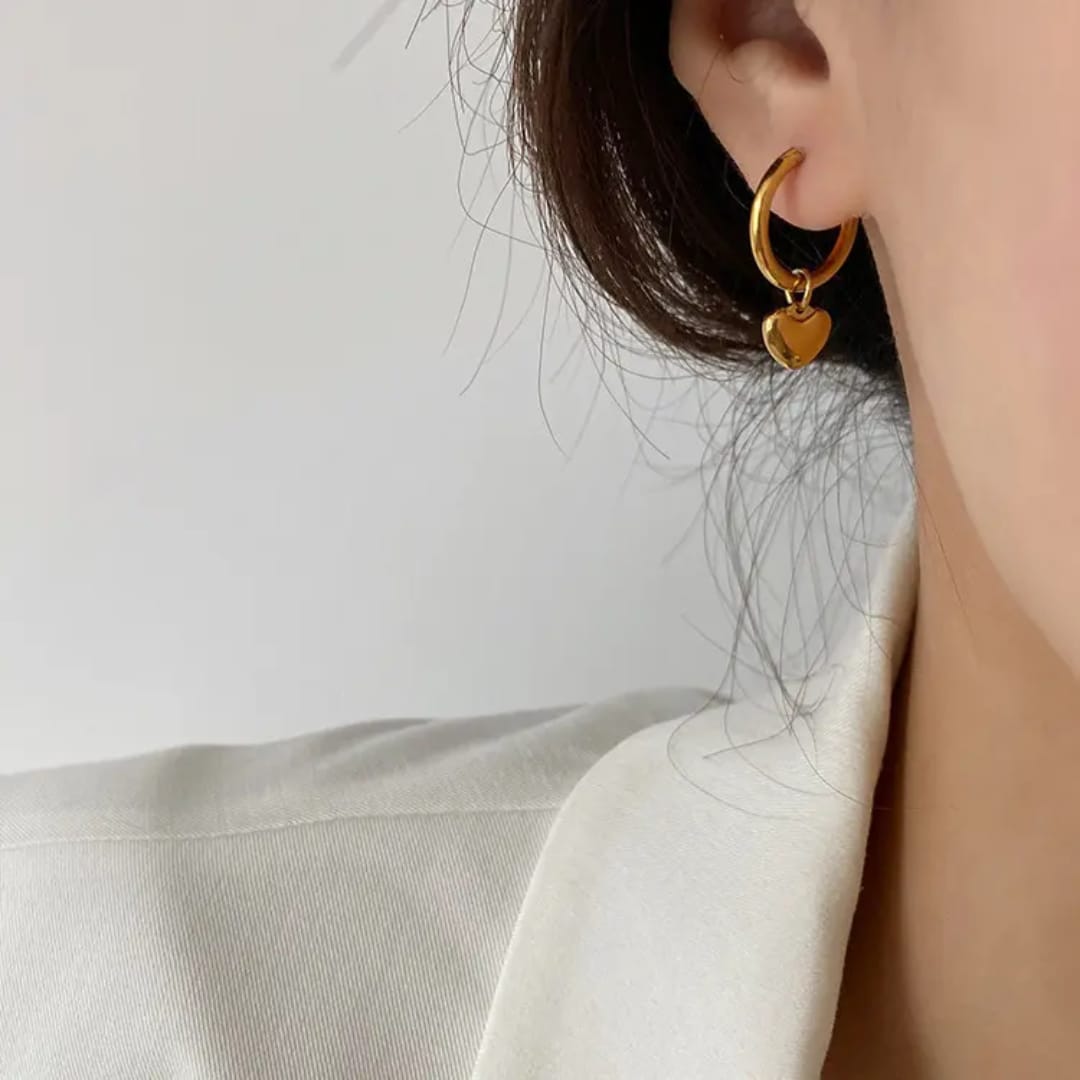 Gold Plated Heart Charm Hoop Earrings