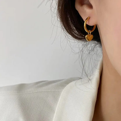 Gold Plated Heart Charm Hoop Earrings