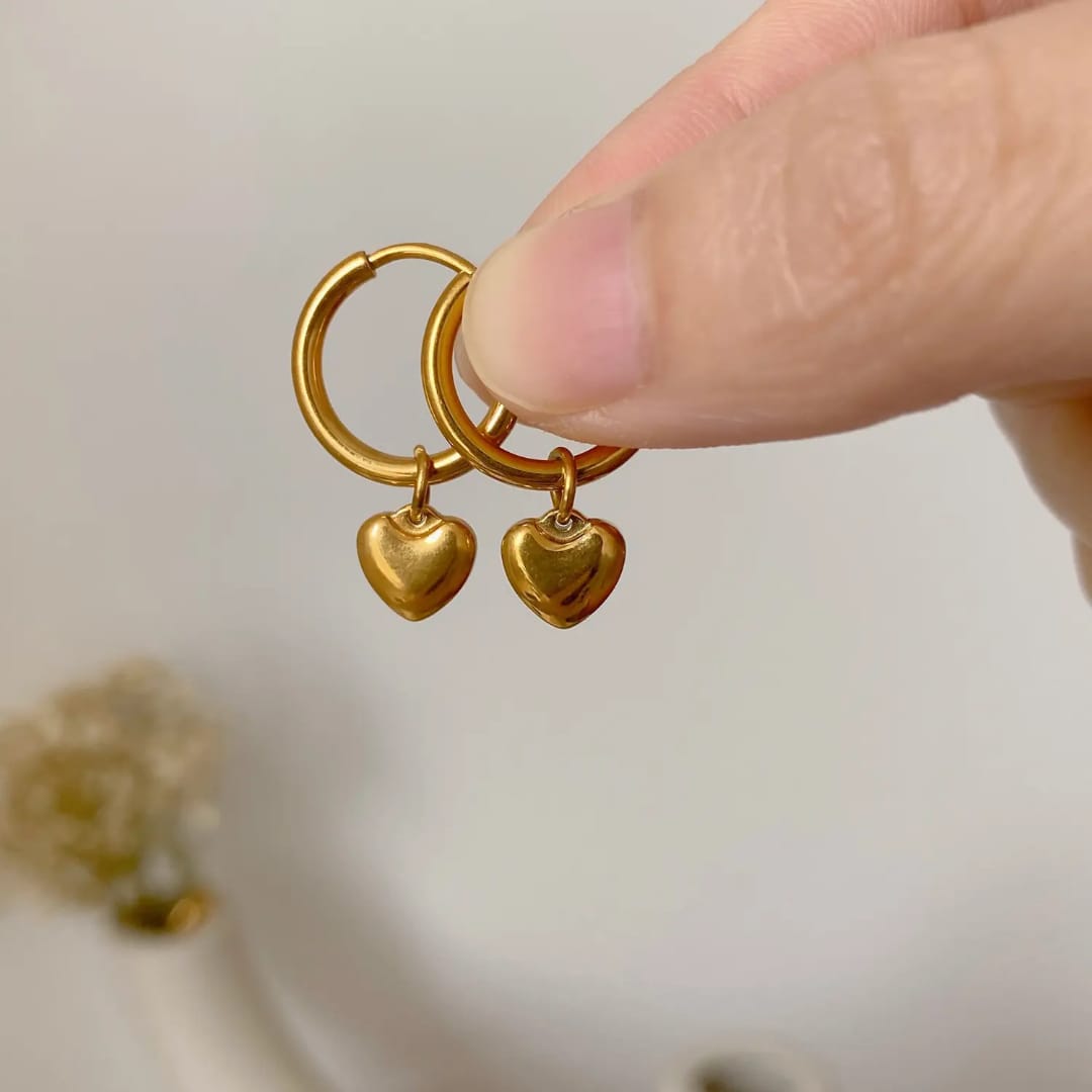 Gold Plated Heart Charm Hoop Earrings