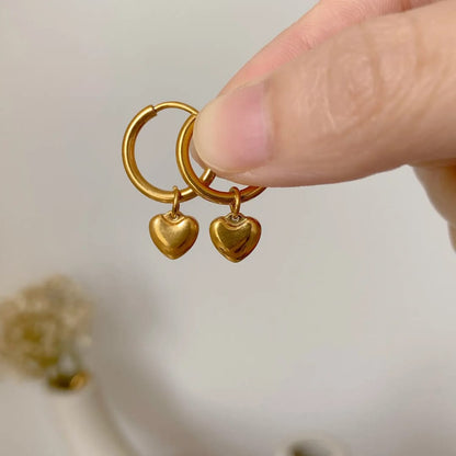 Gold Plated Heart Charm Hoop Earrings